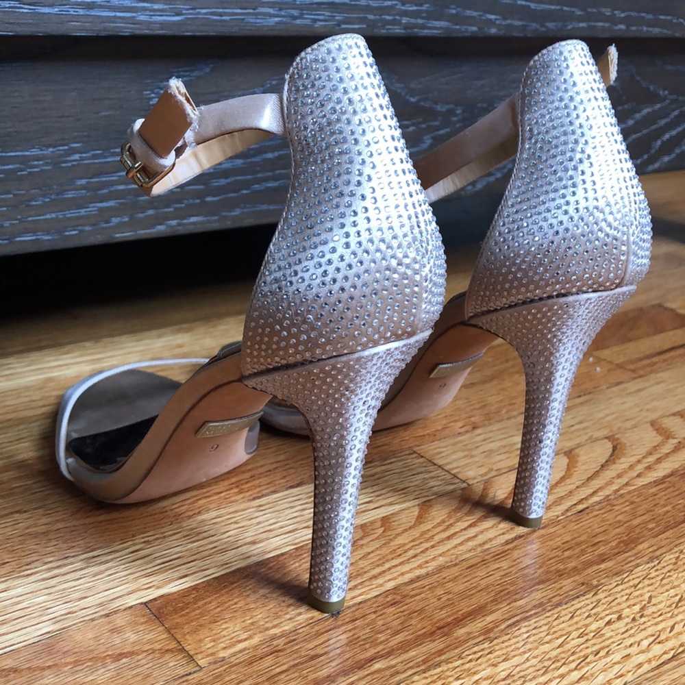 Badgley Mischka Embellished Satin Strap Heels Light Blush Size 9